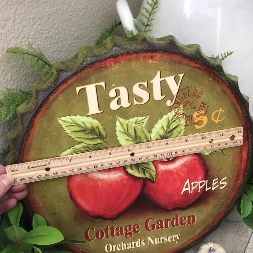 Rustic Farmhouse vintage fall harvest metal sign with Apples